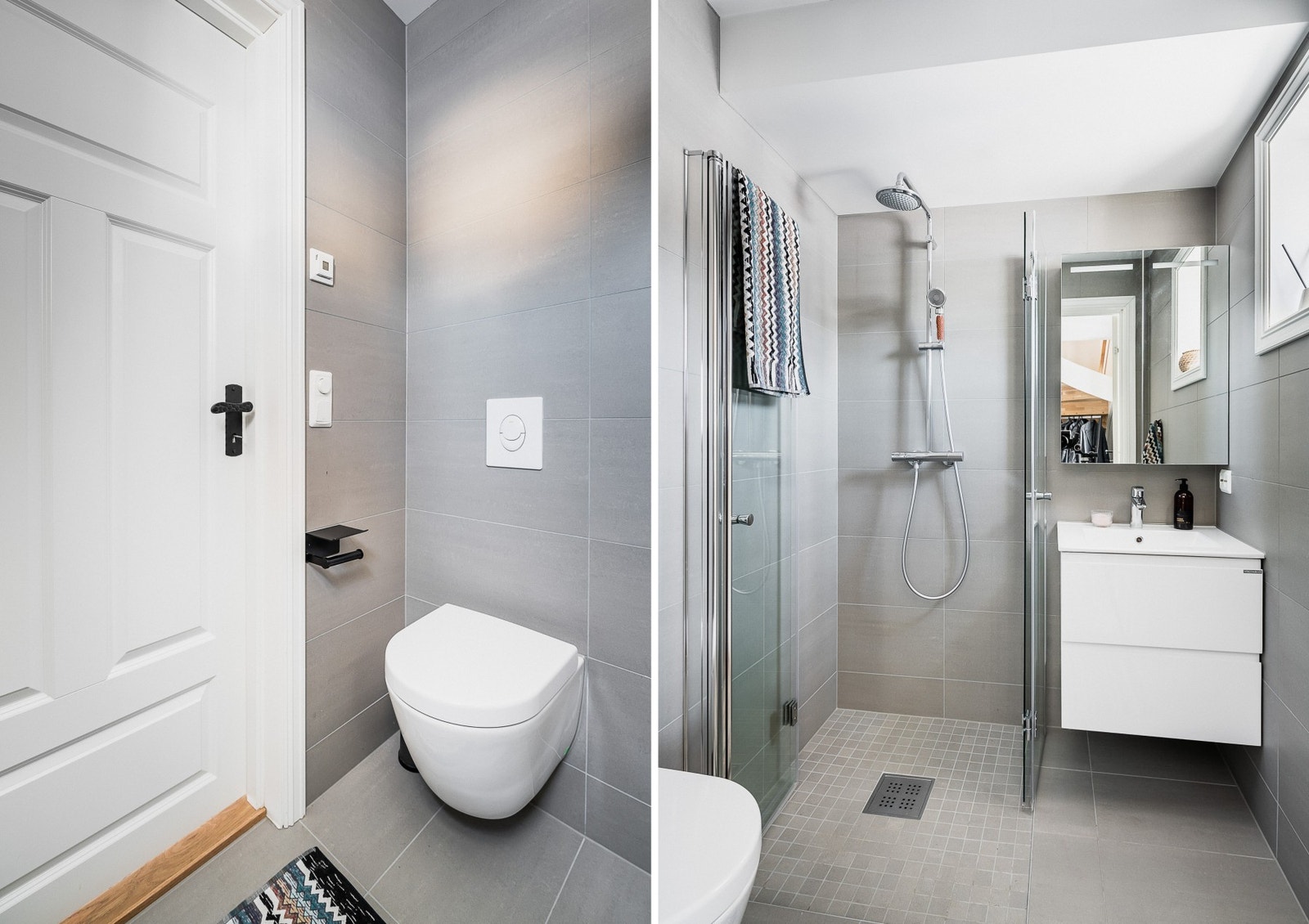 Hjemmets to baderom er praktisk fordelt med et i hver etasje. Galleribilde