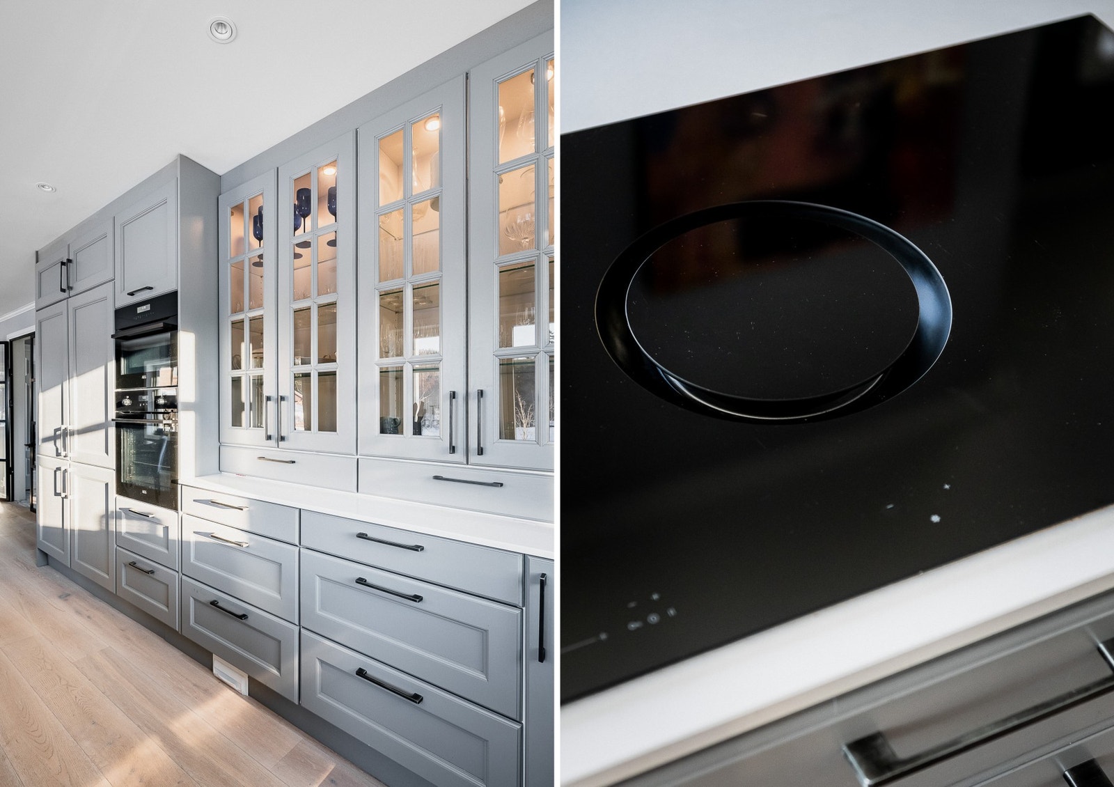 De integrerte hvitevarene inkluderer platetopp med integrert avtrekk, kombiovn, oppvaskmaskin og kjøleskap med fryser. Galleribilde