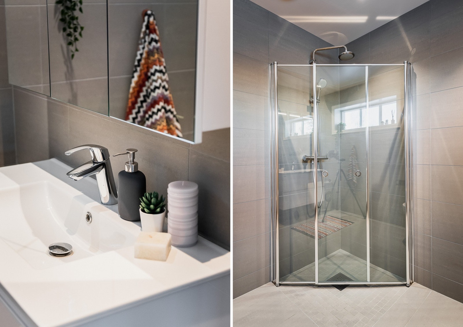 Baderomsgulvene er lune som følge av gulvvarme. Galleribilde