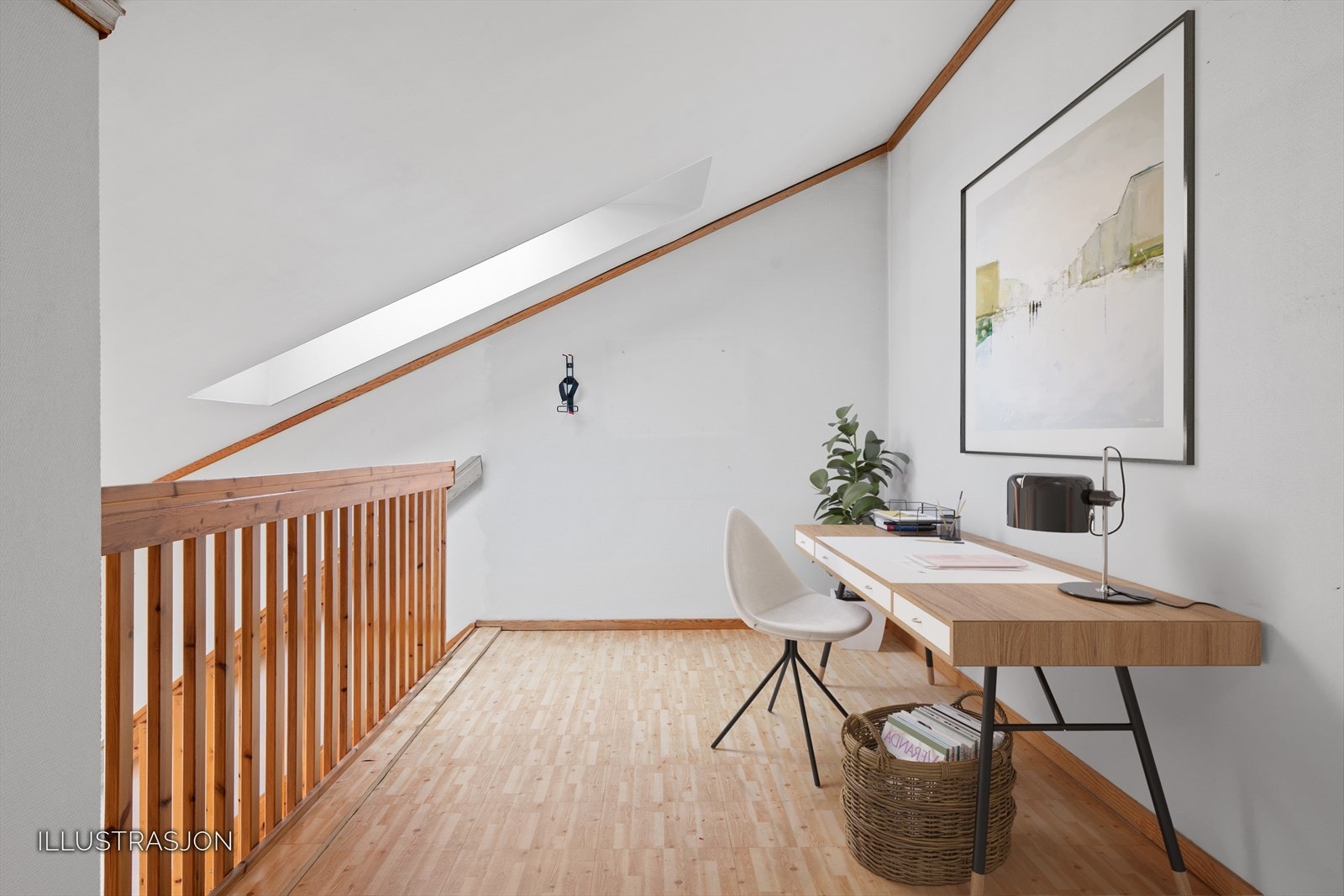 Hemsen egner seg godt som ekstra kontorløsning, oppbevaring eller tv-stue? Her er mulighetene mange. Dette er et illustrasjonsbilde som viser en av løsningene. Galleribilde