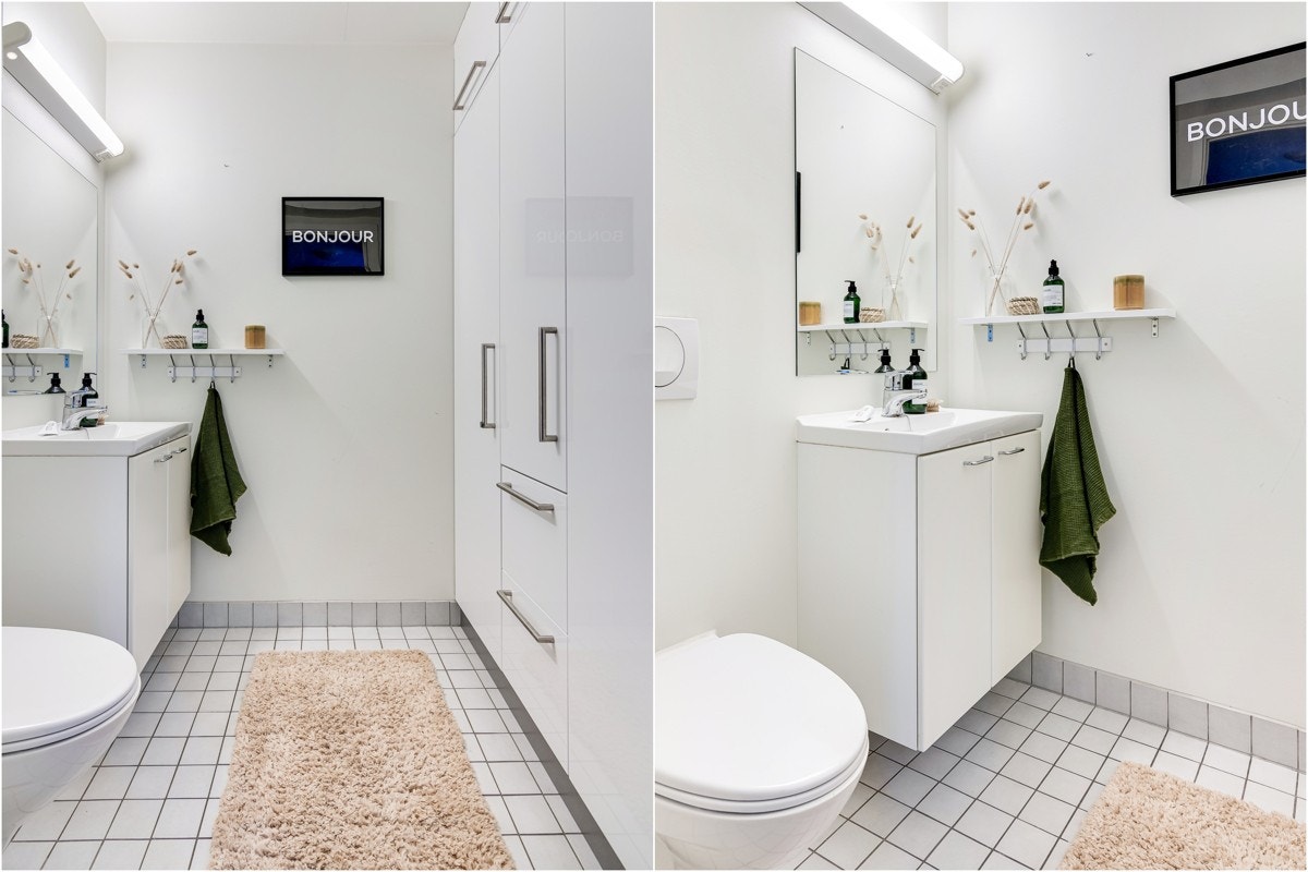 WC med rikelig oppbevaringsplass i spesialtilpasset skapinnredning. Galleribilde