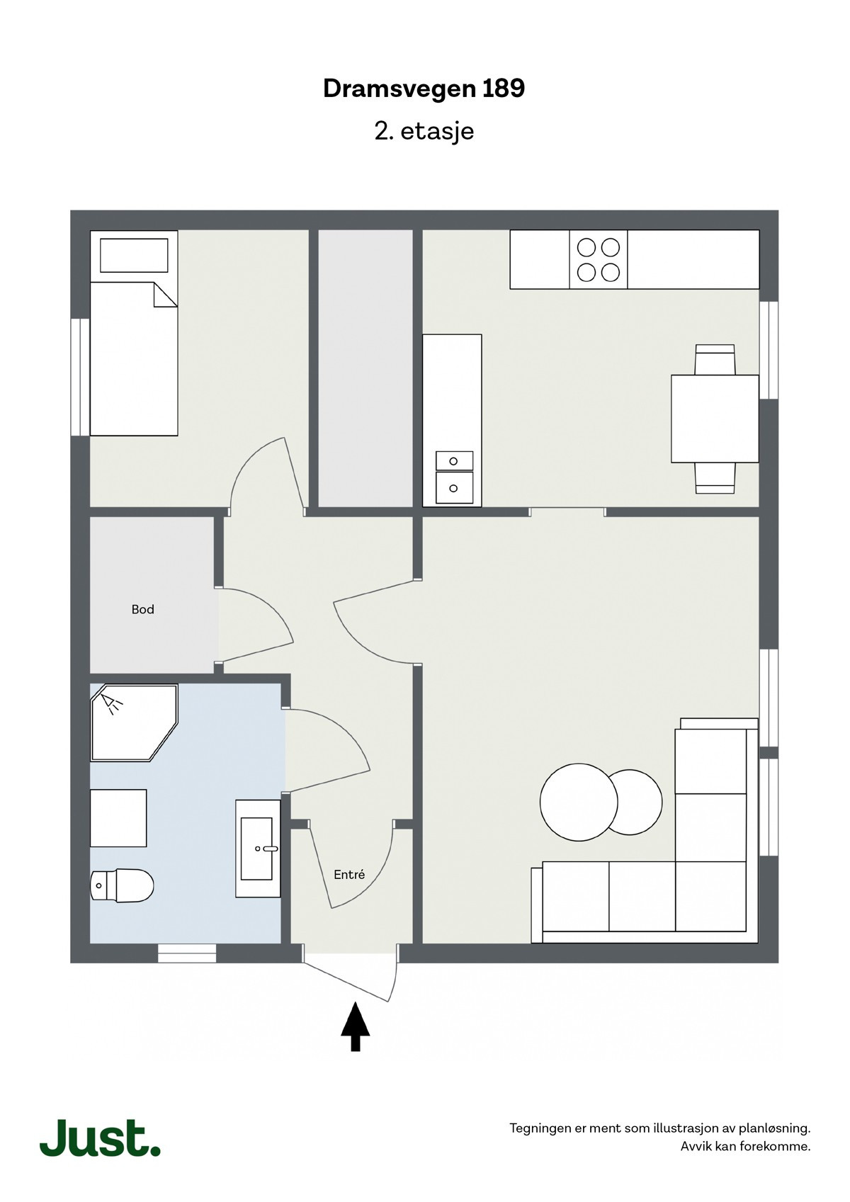Plan 2 (Planskisse av areal tilhørende 2-roms leilighet)