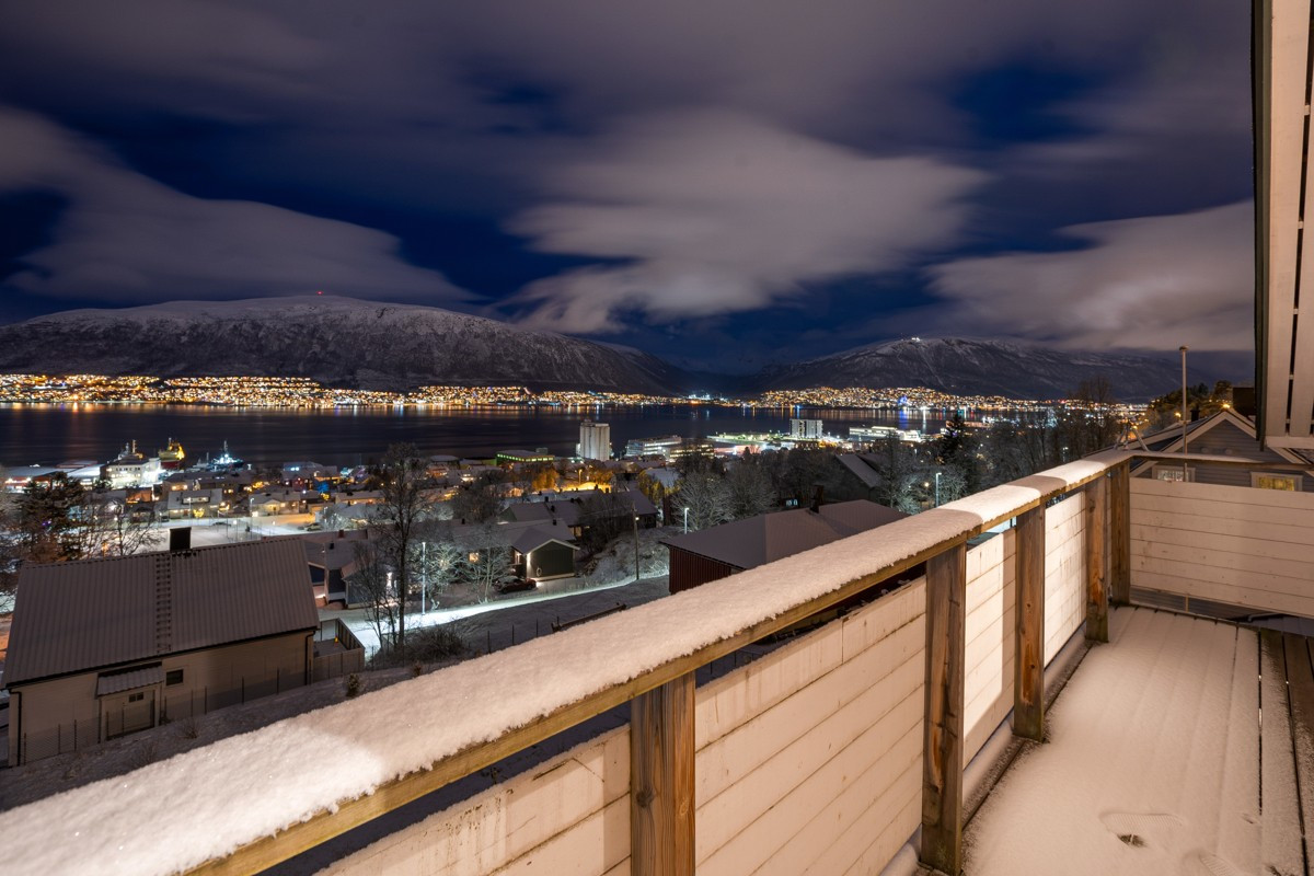 Fin utsikt fra veranda i 3.etasje
