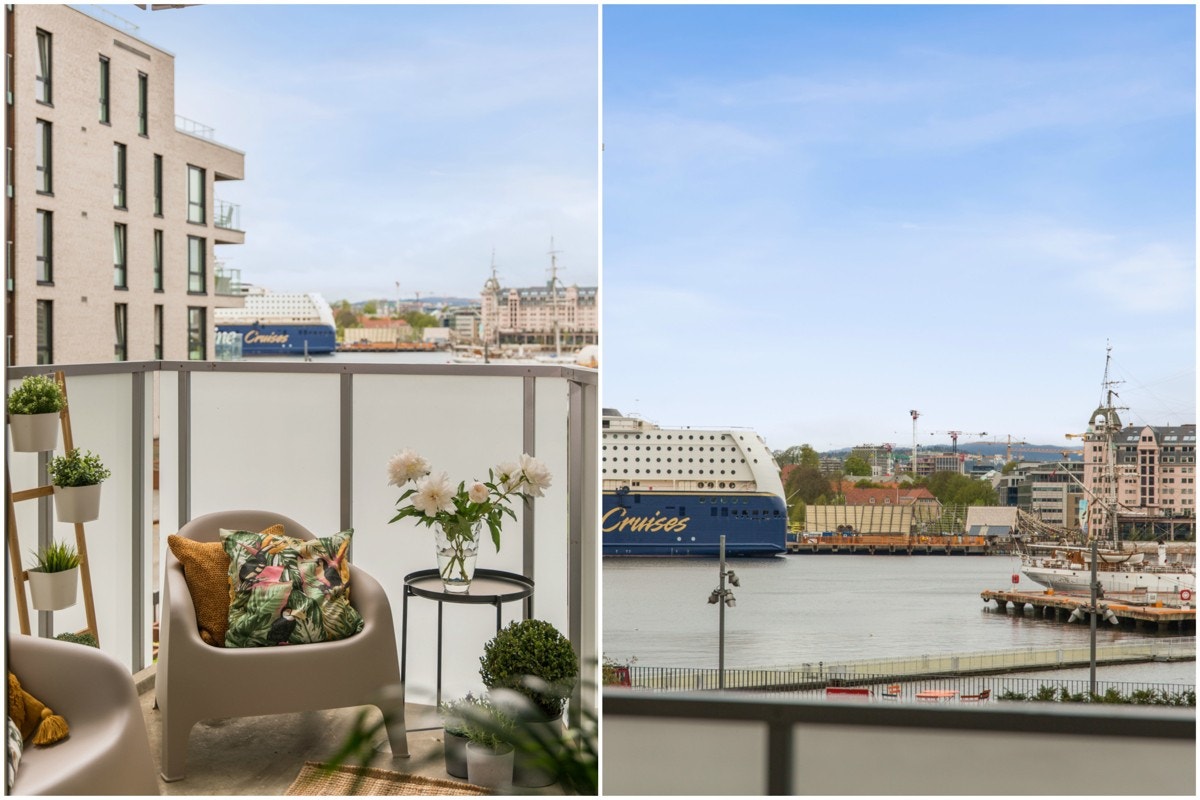 Den vestvendte balkongen har sol ettermiddag og kveld. Det er i tilleg takterrasse med solsenger og sittegrupper hvor en har solen hele dagen. Galleribilde