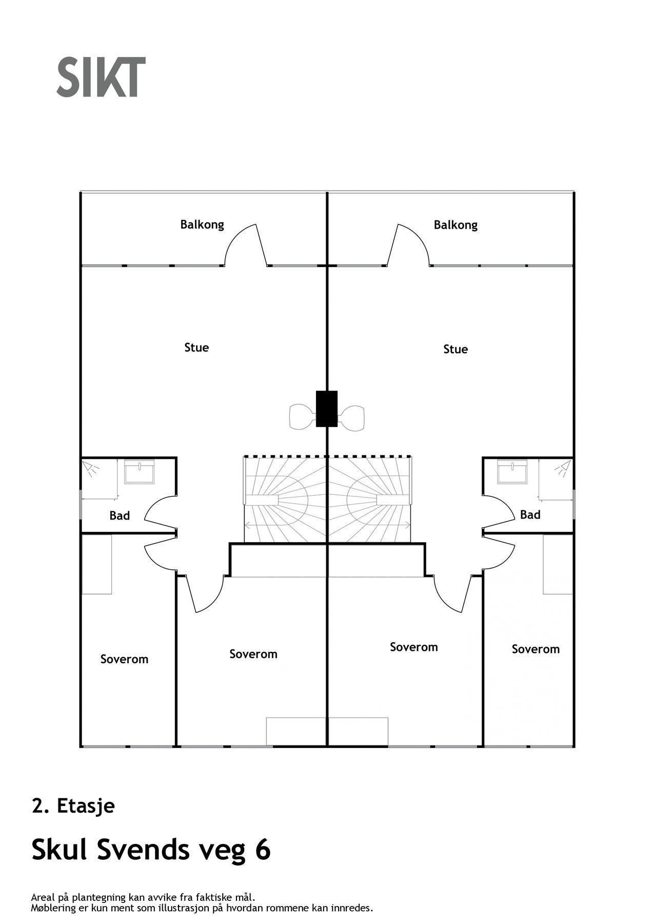 Plantegninger Skul-Svends veg 6 A-F. | 2. etasje. Tegningene vil avvike noe mellom de ulike leilighetene. Galleribilde