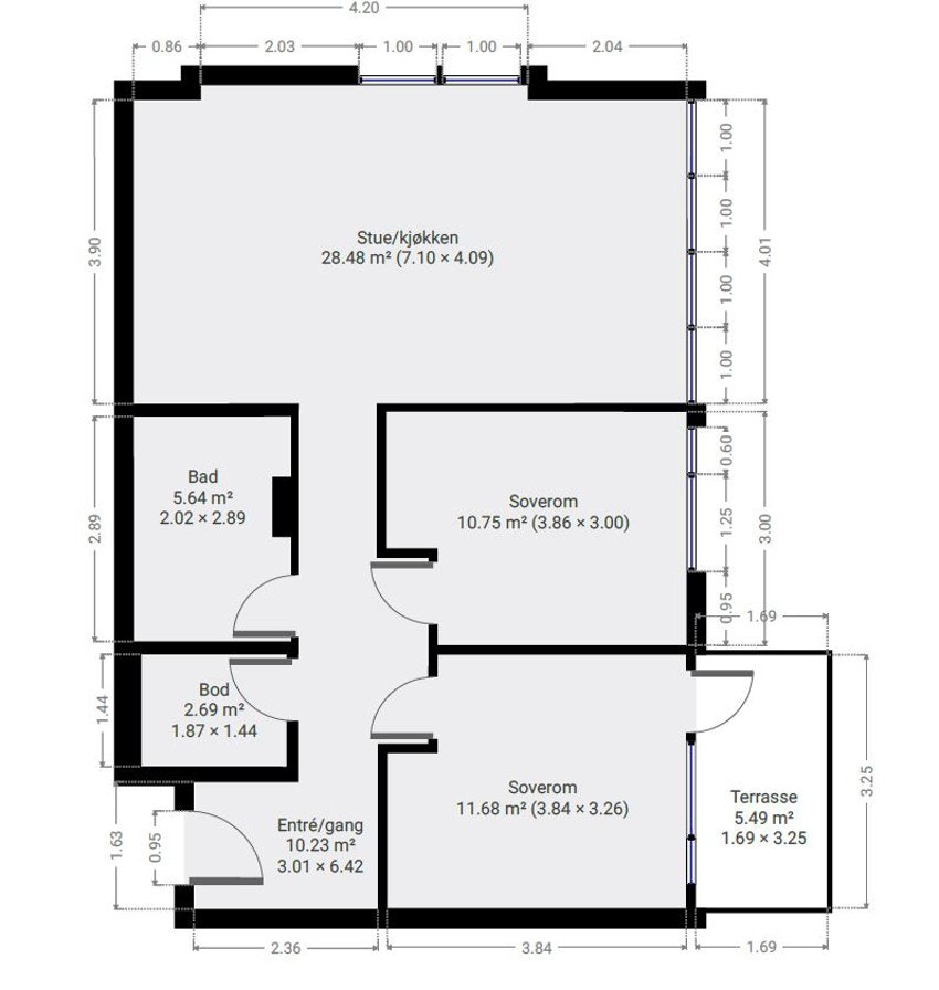 Målsatt plantegning Galleribilde
