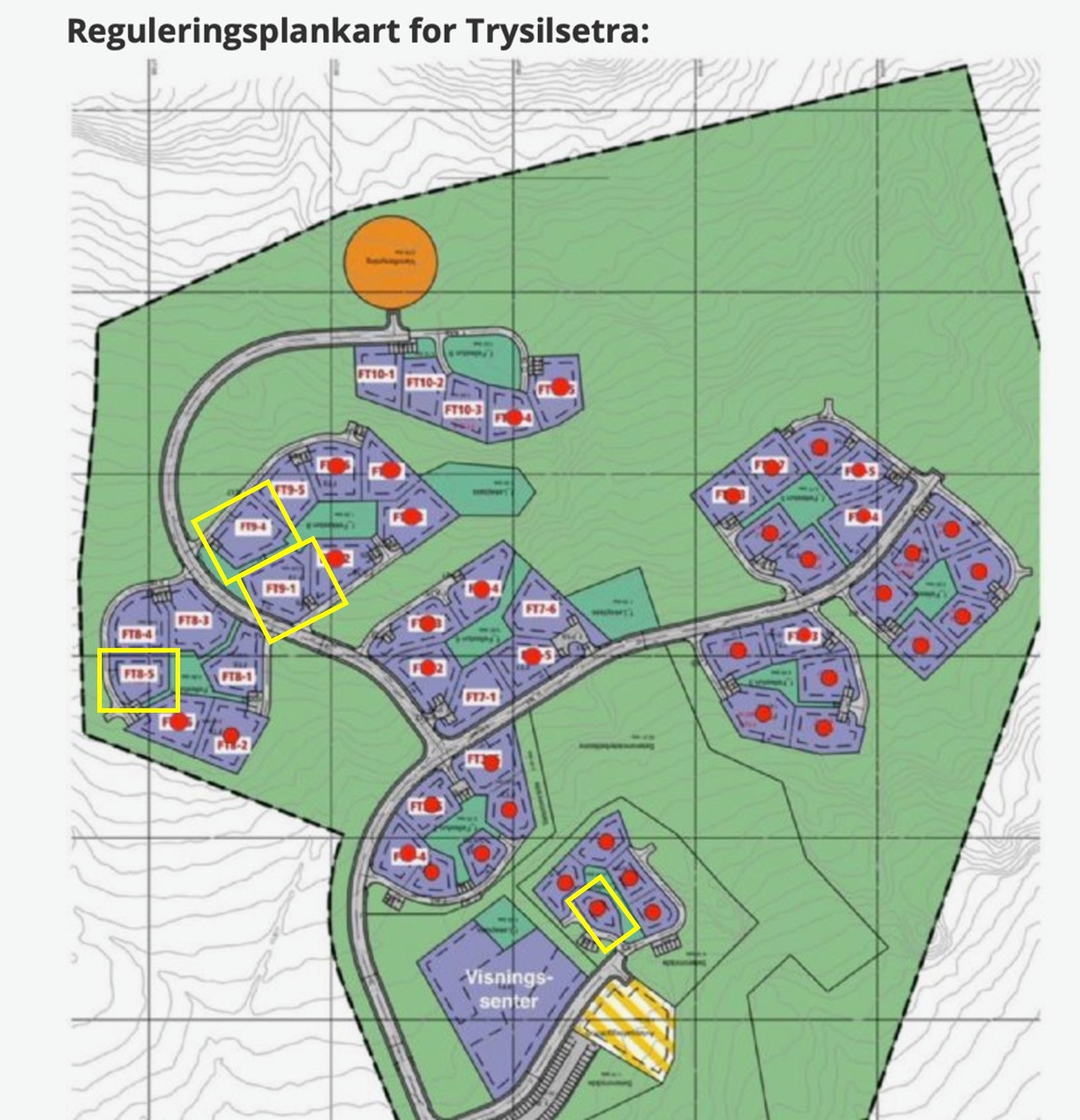 Tomtene er markert med gul ramme rundt Galleribilde