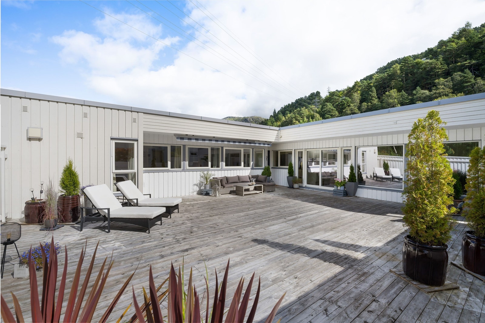 Stor skjermet og solrik uteplass. Galleribilde