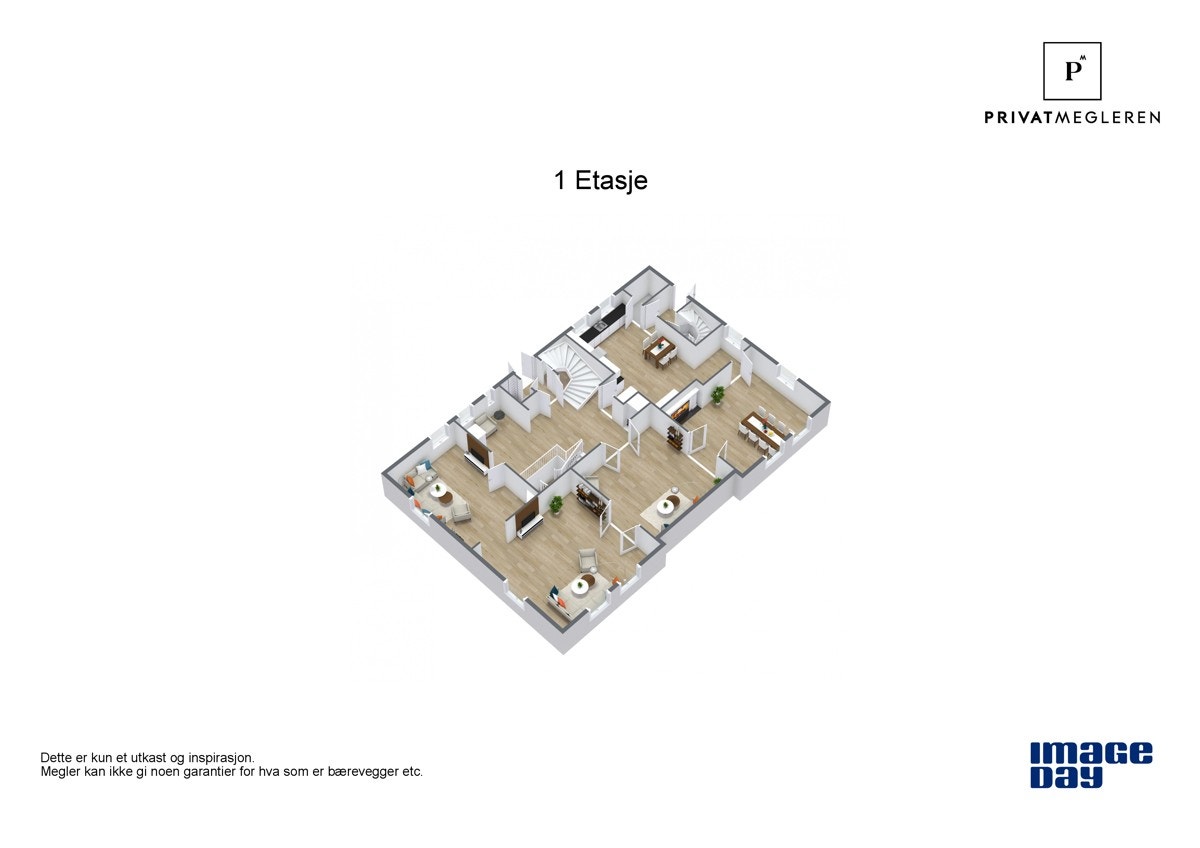 3 D plantegning fra fotograf for 1.etg. Galleribilde