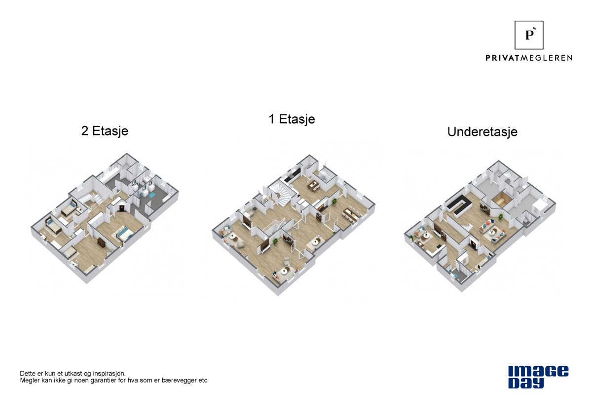 3 D tegninger fra fotograf for alle etasjene i huset Galleribilde