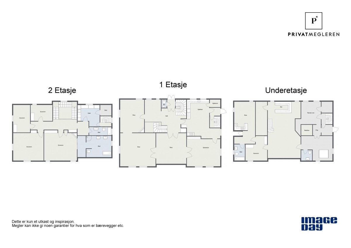 Plantegninger fra fotograf for alle etasjene i huset Galleribilde