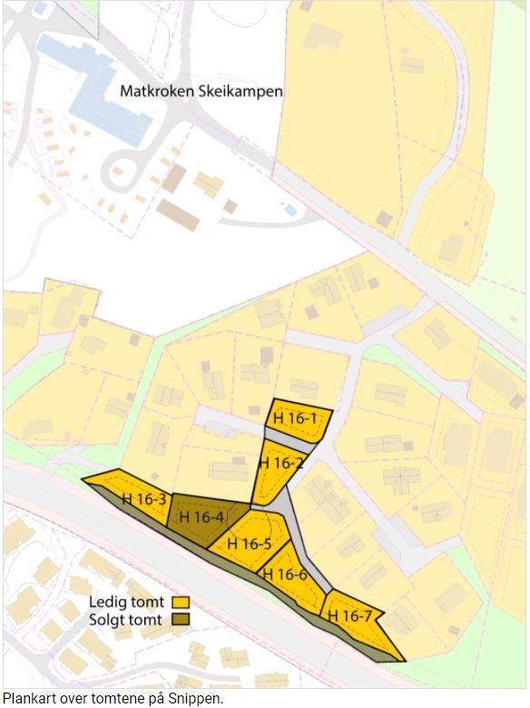 Tomten ligger meget sentralt på Skei. Tomt H16-1 øverst i feltet Galleribilde