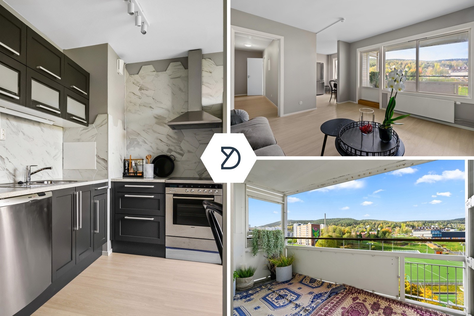 Meget pen og nyoppusset 2-roms andelsleilighet med heis og veranda samt gode sol- og utsiktsforhold - sentralfyr - Fjellvang borettslag Galleribilde