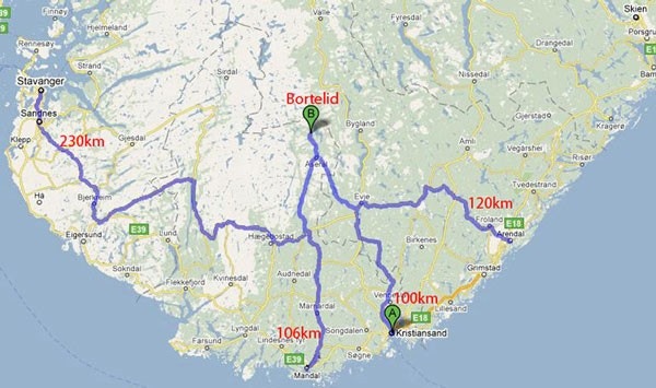 Avstander fra de større byene. Galleribilde