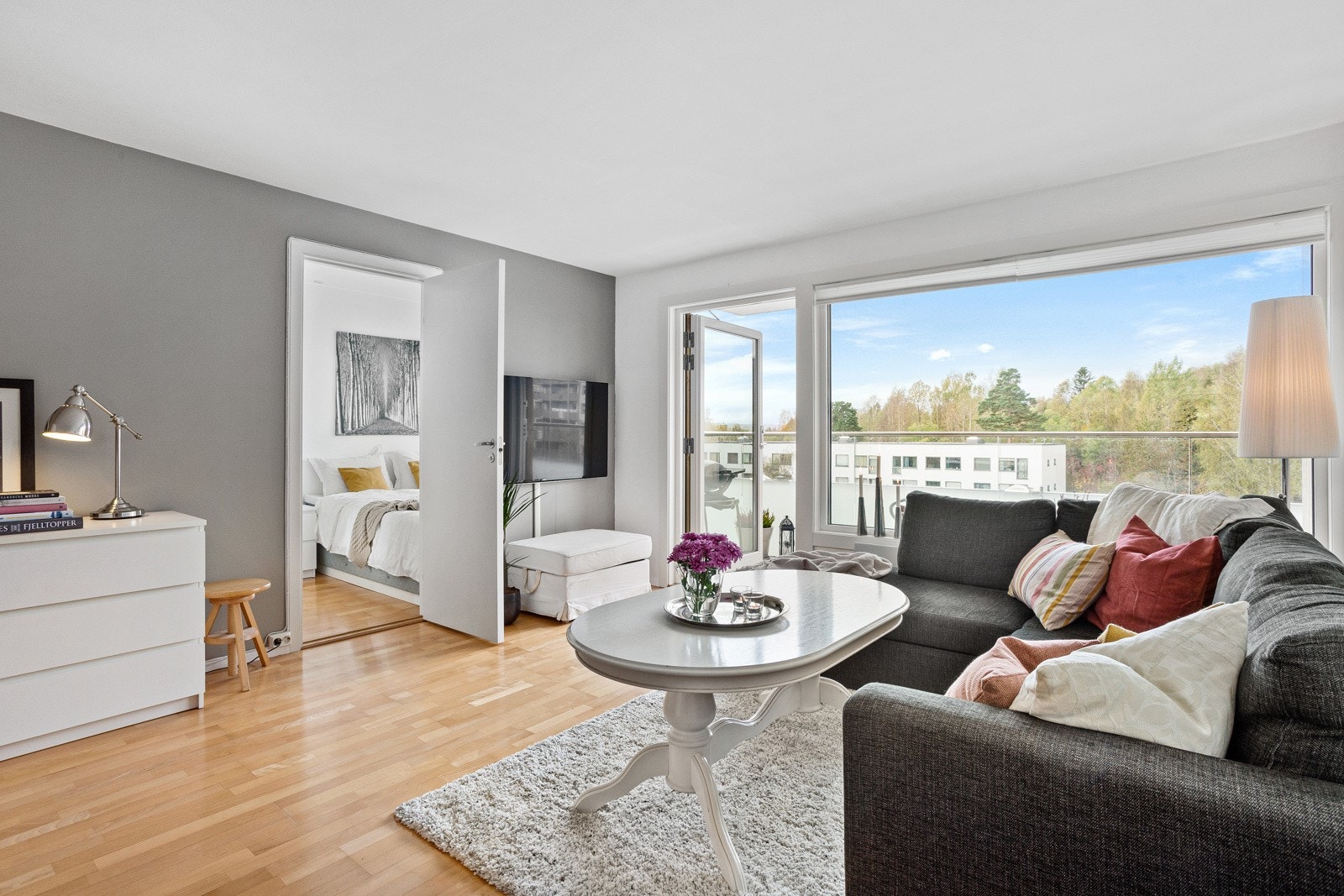 God plass til en koselig tv- og sofagruppe. Galleribilde