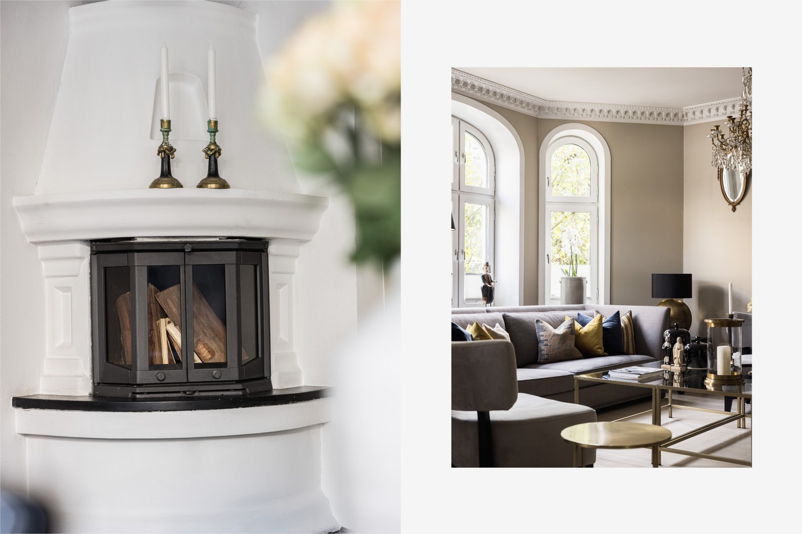 Vakre elementer som hjørnepeis, stukkatur og rosetter. Galleribilde