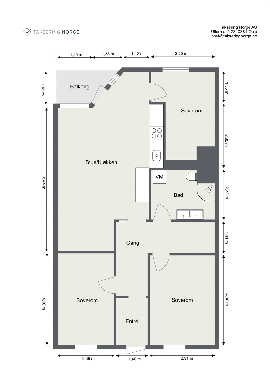 Plantegning m/mål. Galleribilde
