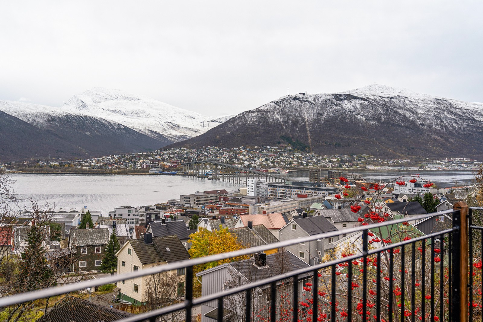 Utsikt mot Tromsdalen, Fløya og Tromsdalstinden.