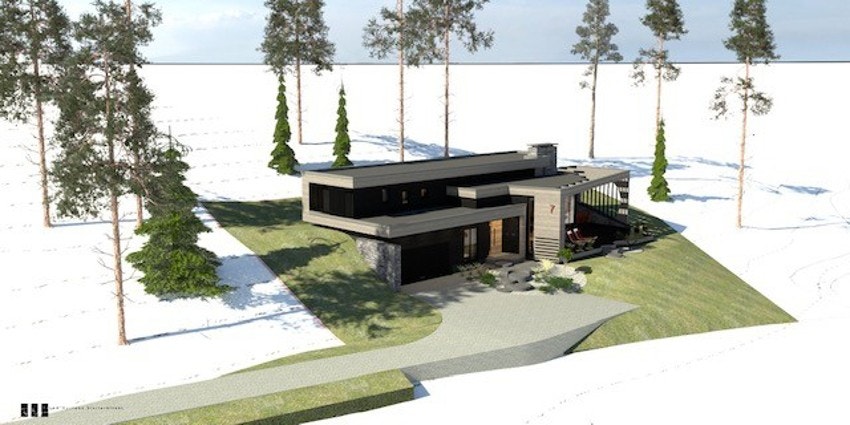 Skinnesmoen 46 er en arkitekttegnet hyttedrøm over to plan. Galleribilde