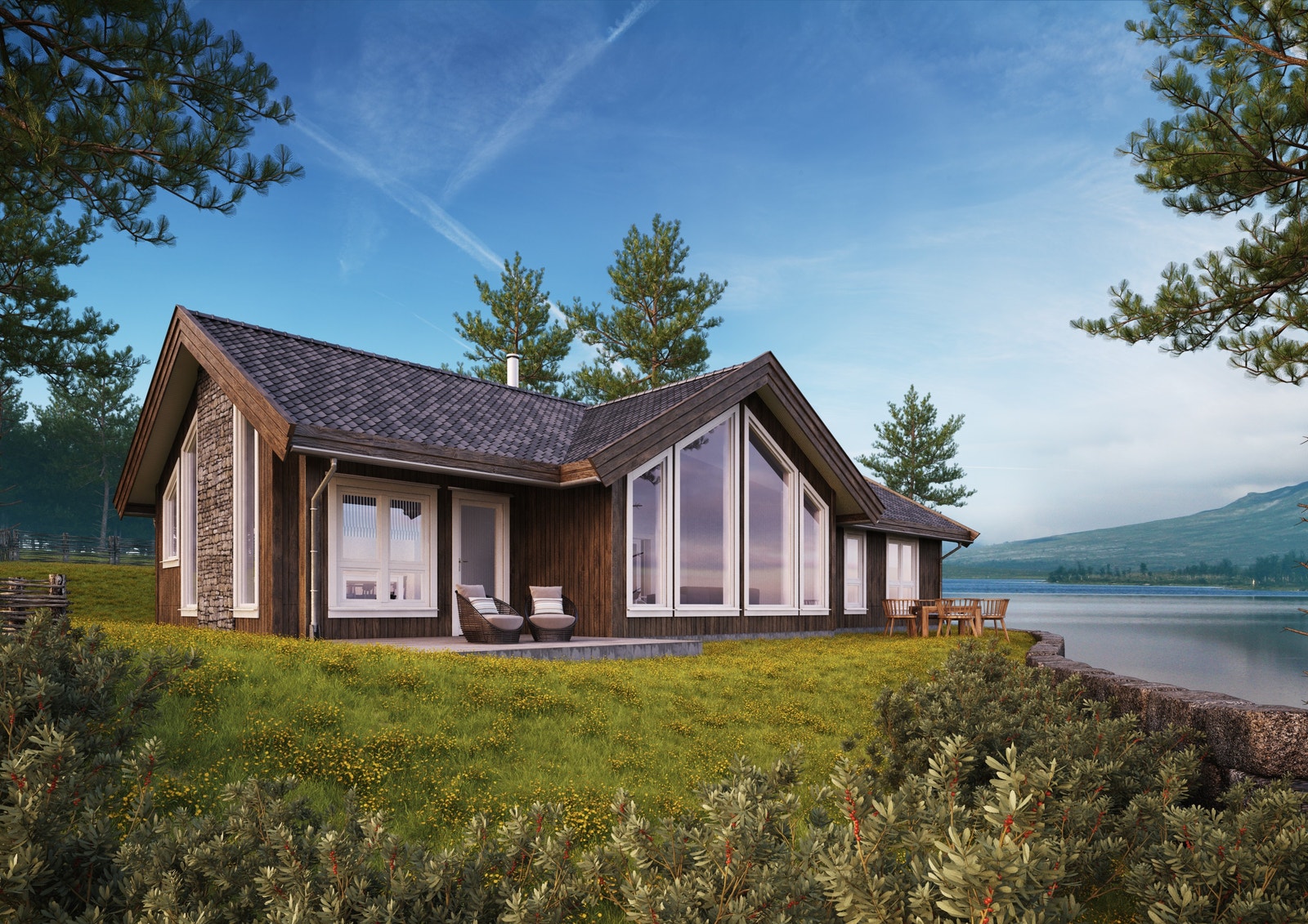 Romslig hytte med store rom og vindusflater som
slipper inn mye lys Galleribilde