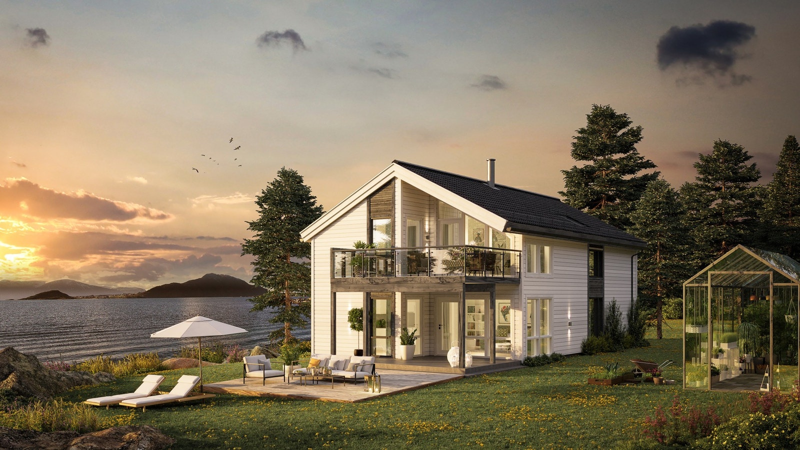 Hvild: Moderne linjer møter det lille ekstra i denne flotte , romslige og arealeffektive boligen. Fordelt over 2 plan finner du fasiliteter som tre soverom, loftsstue, eget kontor, åpen stue- og kjøkkenløsning, samt bad i begge etasjer. Store vinduer gir Galleribilde