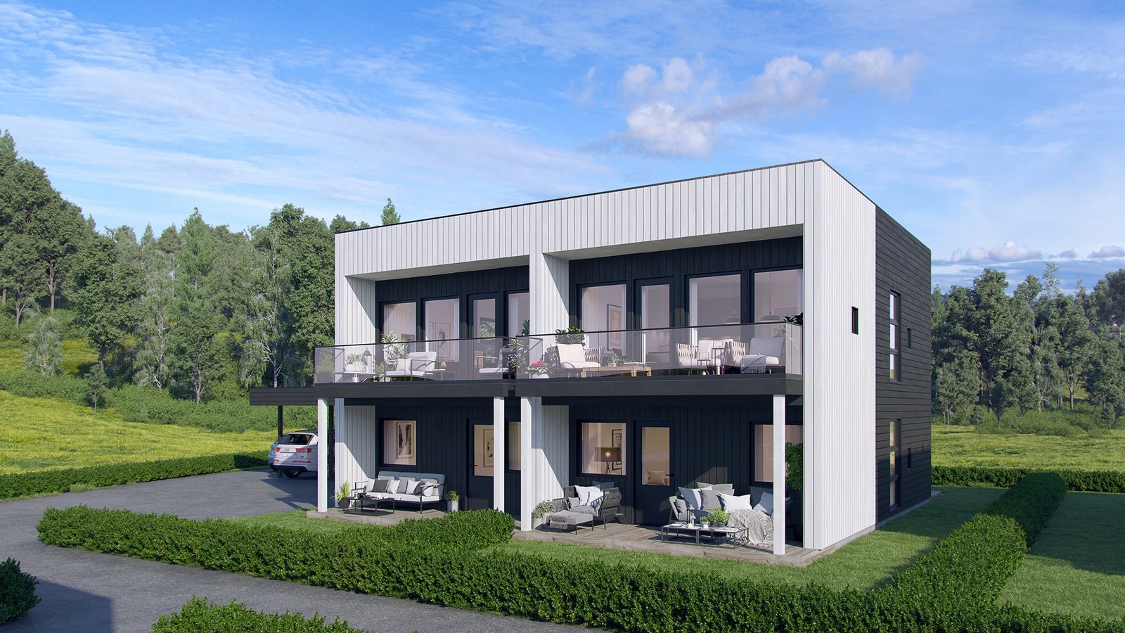 Fasade H2 Moderne. (Bygg 1 og 2.) 2/3 sov, egen carport med ekstra sportsbod. Galleribilde