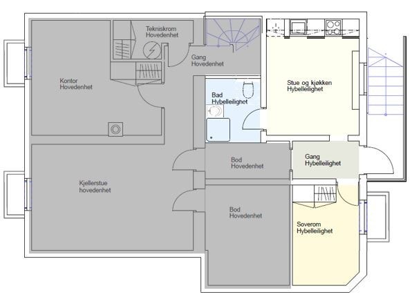 Planløsning (det grå tilhører hoveddelen) Galleribilde
