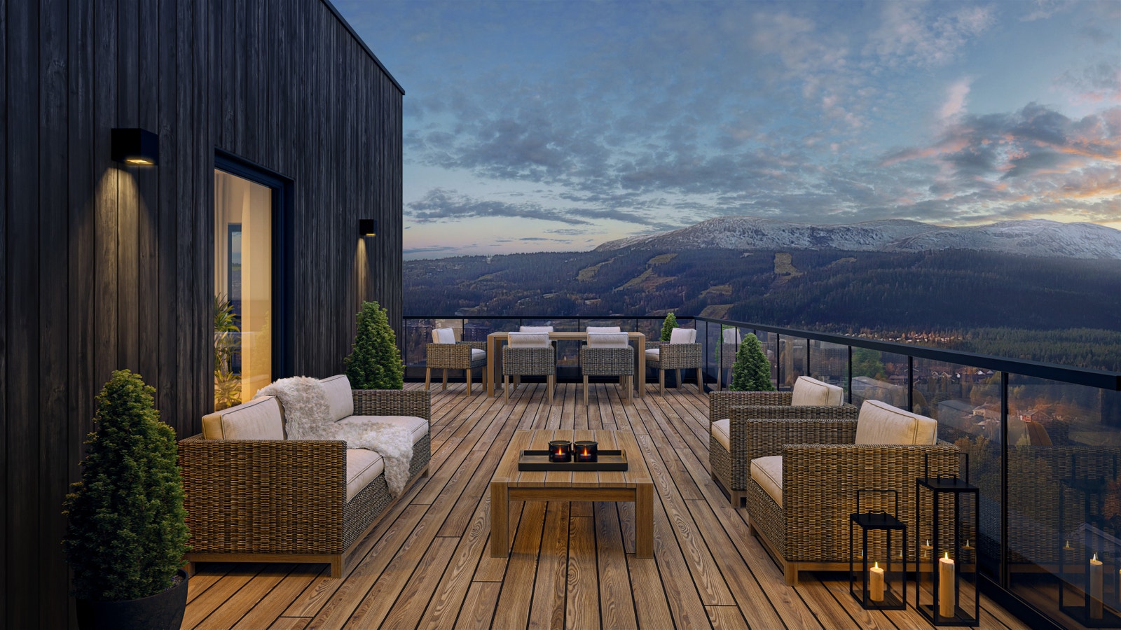 I 4. etg har leilighetene store, flotte takterrasser med fantastisk utsikt (illustrasjon). Galleribilde