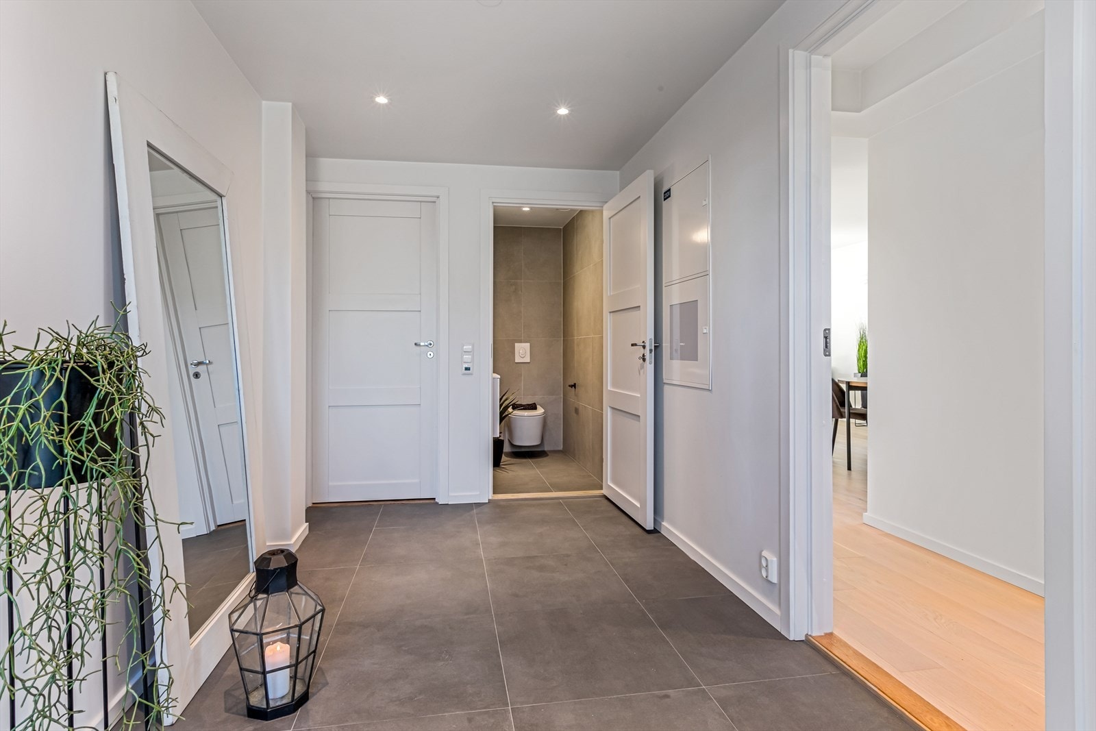 Boligen har en romslig entré. Fra entreen er det nedgang til kjelleretasjen med hybel som kan leies ut. Galleribilde