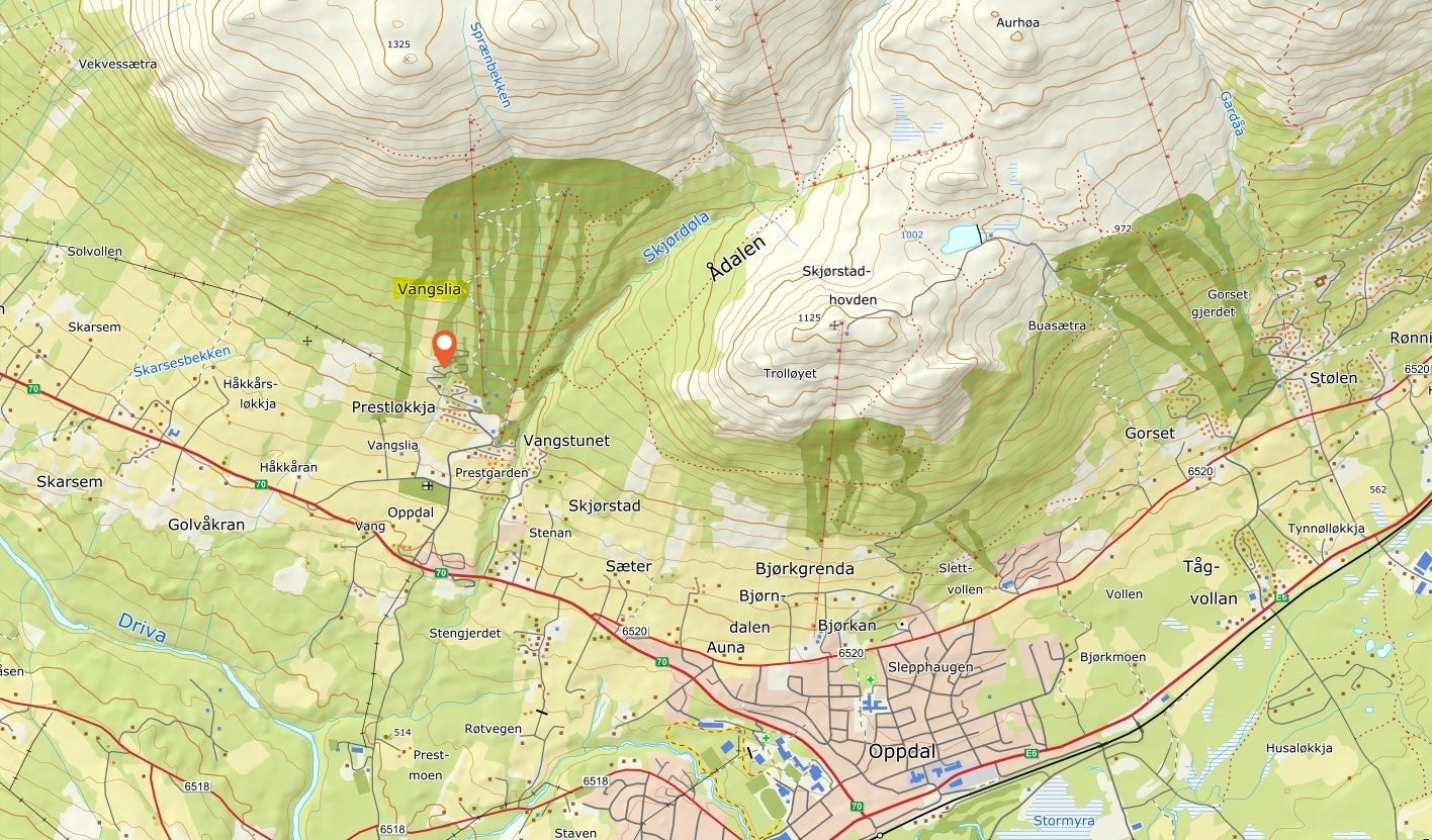 kart med tomtefeltet markert Galleribilde