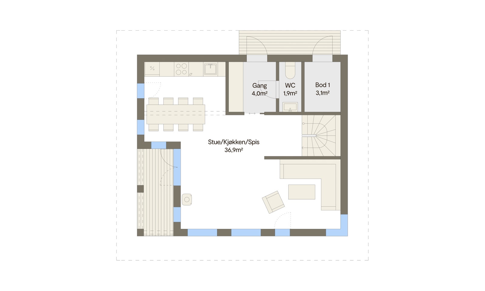 Vy 14UH, inngang oppe. Plantegning hovedetasje. Galleribilde