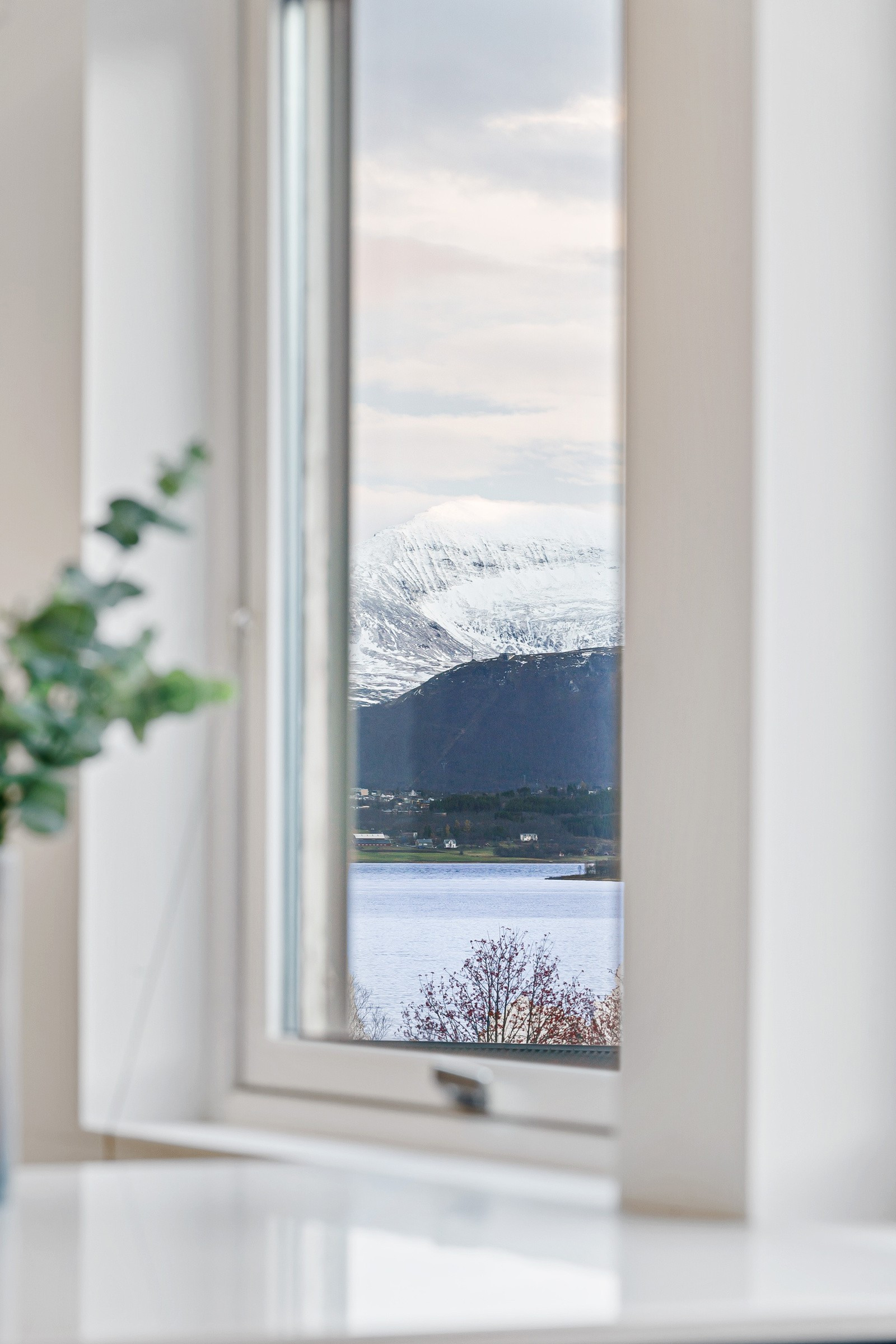 Utsikt mot de snødekte fjellene