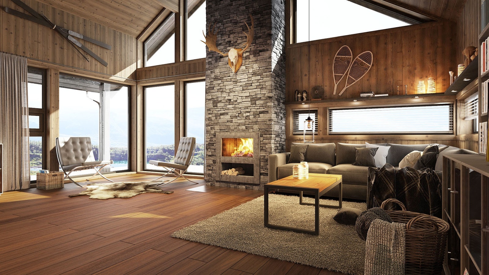 ILLUSTRASJON: Den ekstra takhøyden i stua gir hytta en ekstra luftig følelse Galleribilde