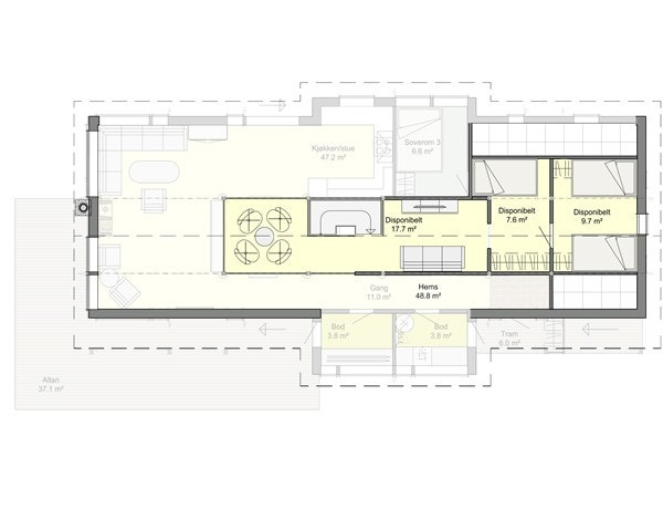 Plantegning av hemsplan for Saltdalshytta Aurora Premium 406 Galleribilde