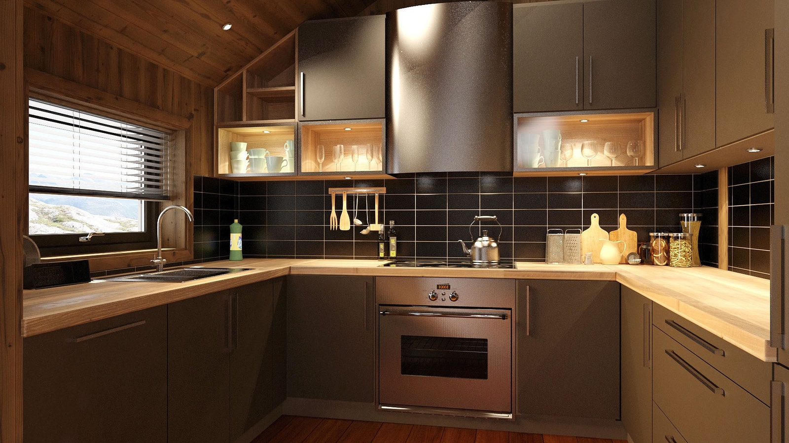 ILLUSTRASJON: Stilrent kjøkken med flere smarte løsninger og hyggelig vindusgløtt Galleribilde