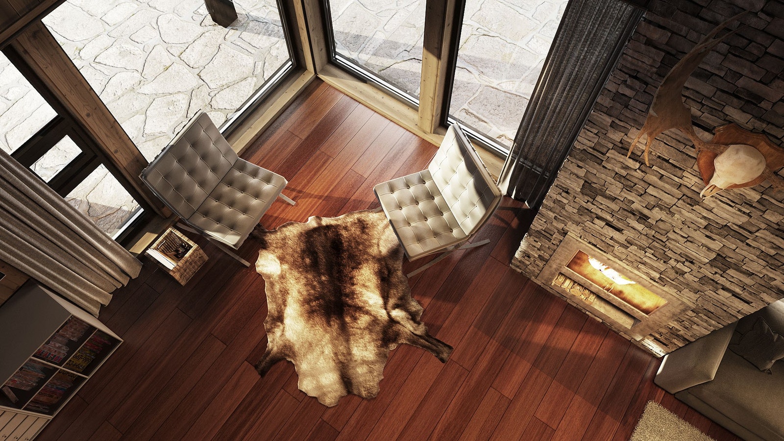 ILLUSTRASJON: Koselig lesekrok hvor man kan slappe av med en kopp kakao foran peisen Galleribilde