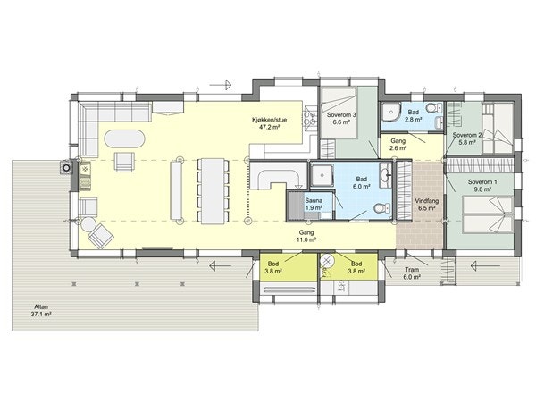 Plantegning av hovedplan for Saltdalshytta Aurora Premium 406 Galleribilde