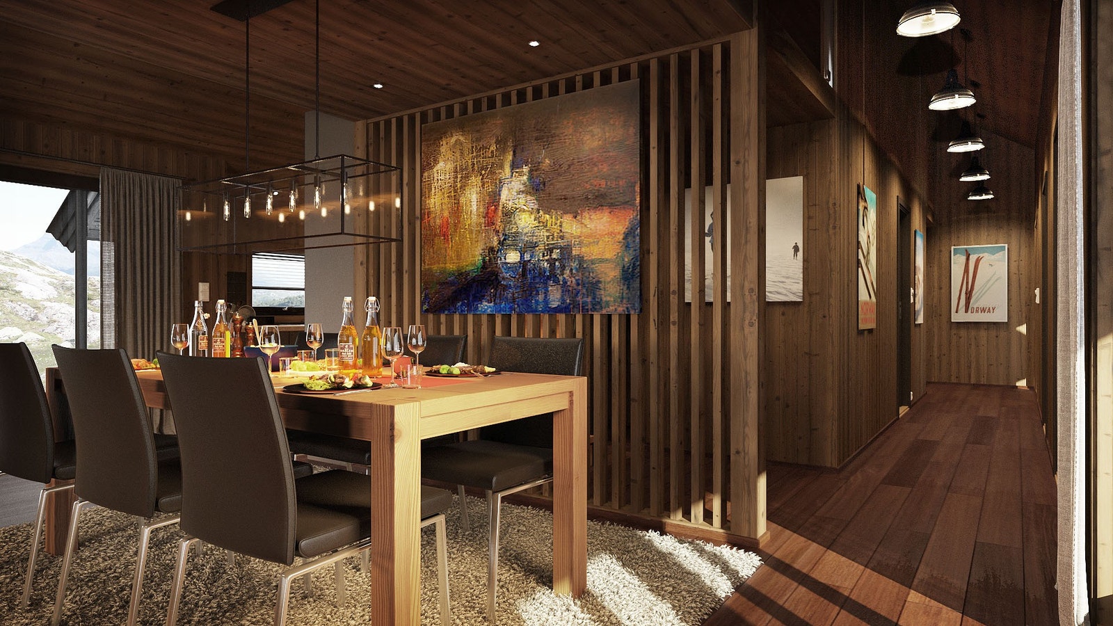 ILLUSTRASJON: Spileveggen bak spisestuen gir et rustikk utrykk, og en ekstra dybde til rommet Galleribilde