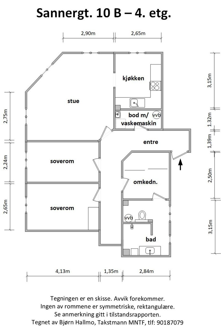 - Plantegning med mål Sannergata 10 B - Galleribilde