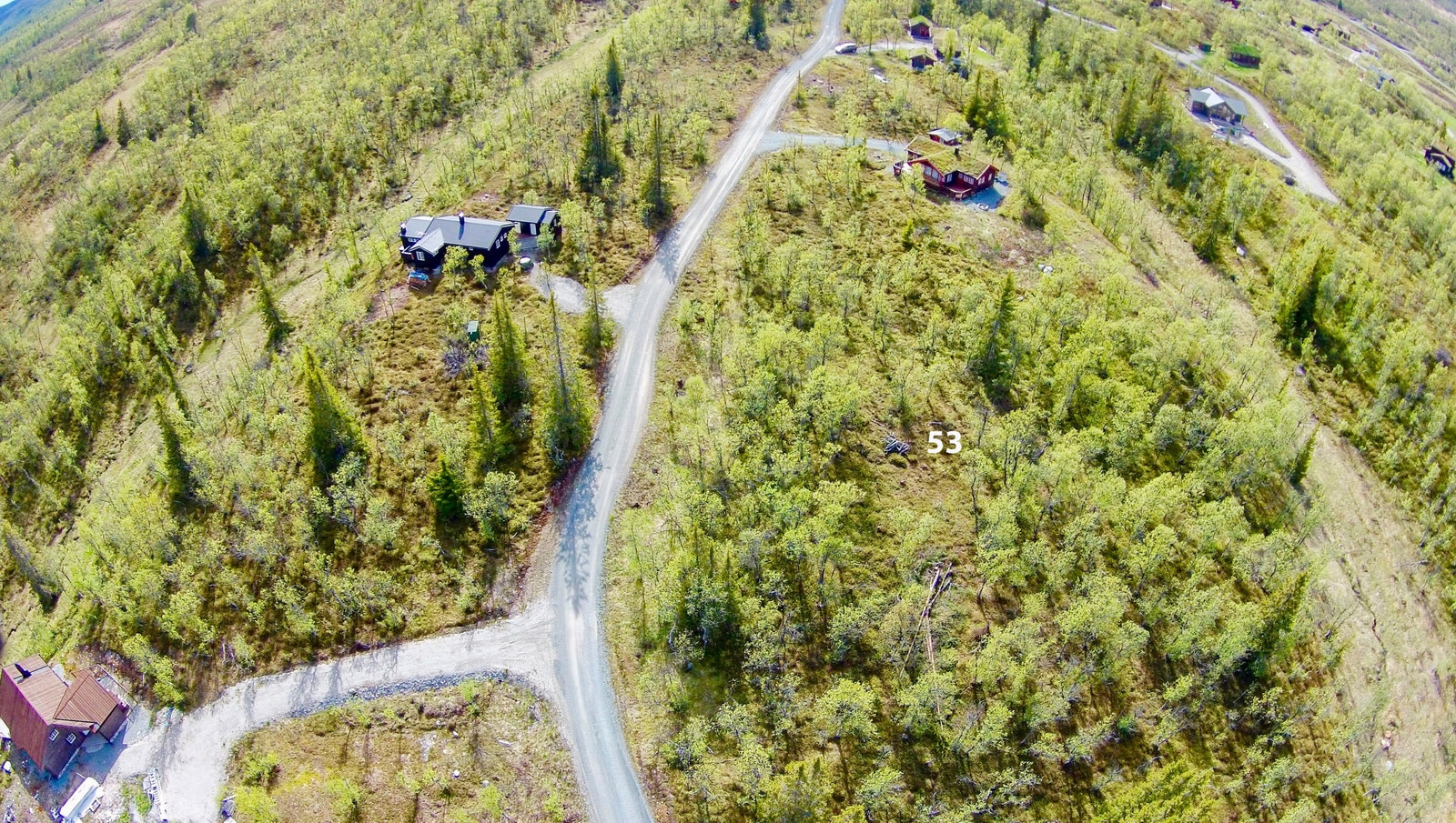 Dette utsnittet mot tomt 53 gir et godt bilde av avstanden til naboene i hyttegrenda Galleribilde