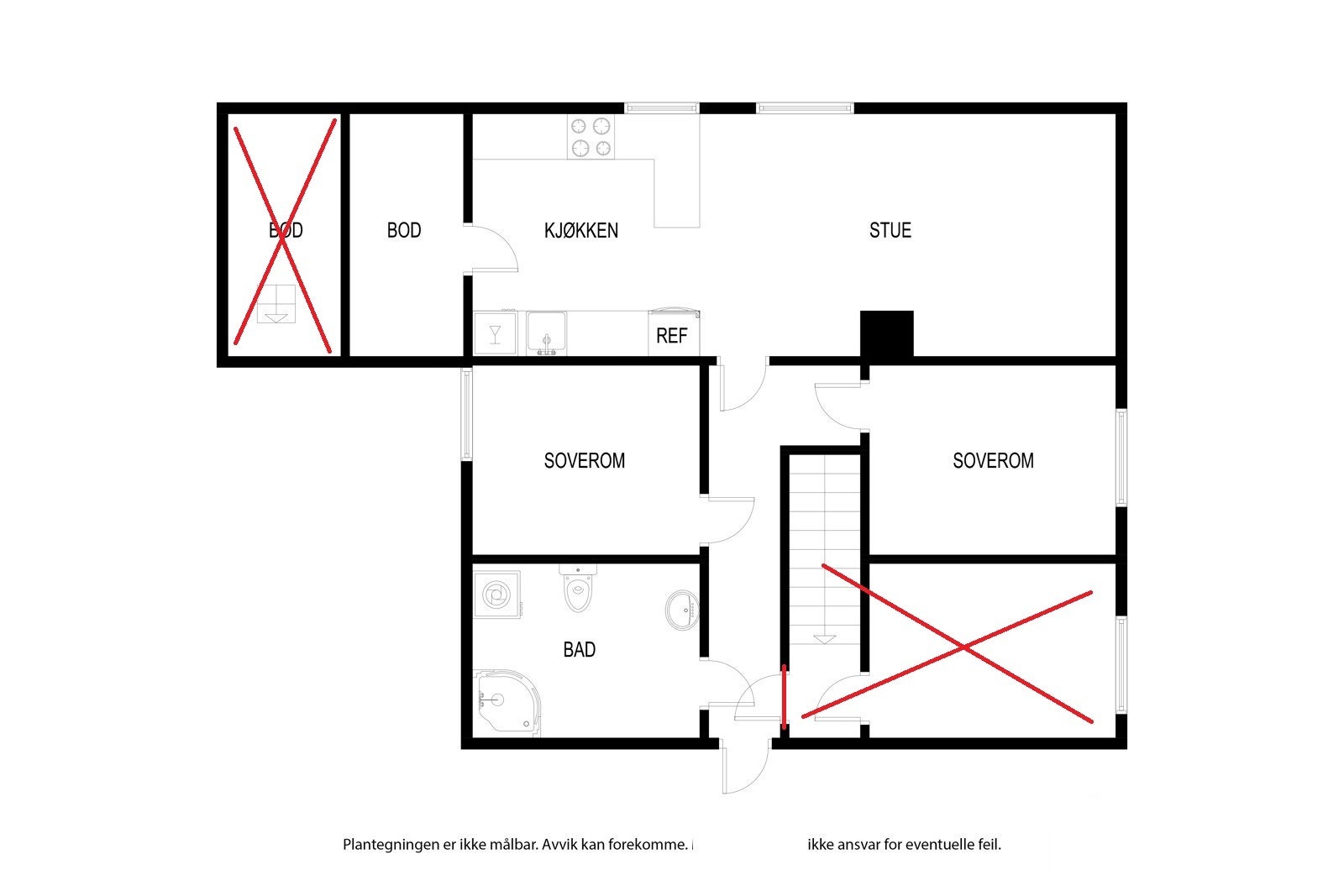Planløsning. Avlåst branndør mellom leilighet og trapperom. Galleribilde