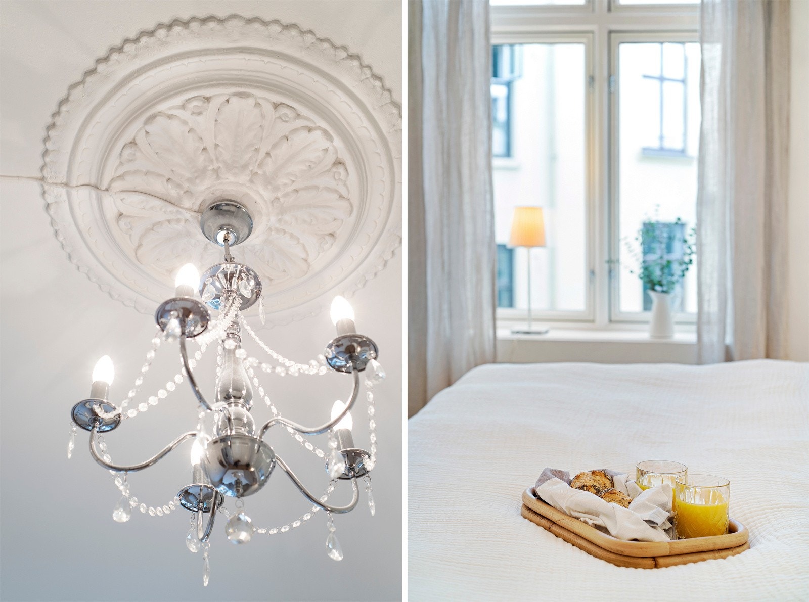 Klassiske detaljer som stukkatur og rosett. Galleribilde