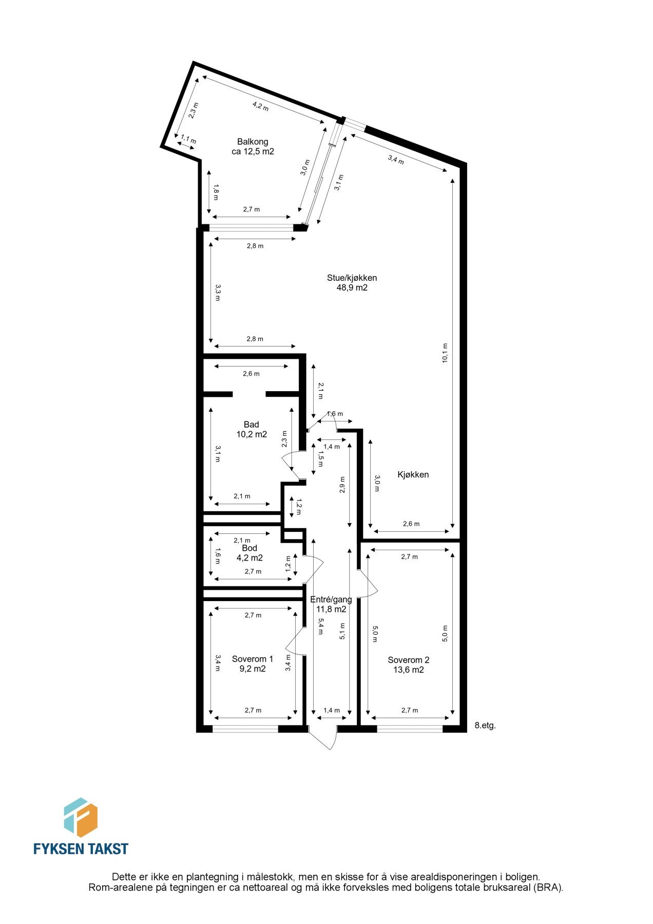 Målsatt planskisse av leiligheten. Galleribilde