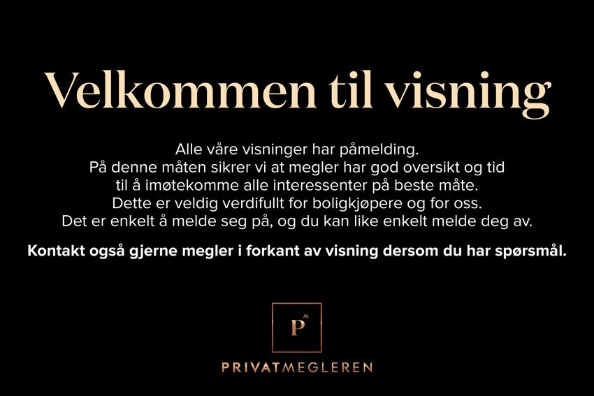 Velkommen til visning, husk å book din visningstid. Galleribilde