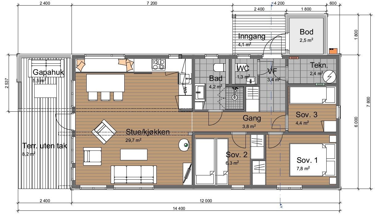 Planløsning som kan tilpasses dine ønsker (kostnadsfri tegnetilpasning) Galleribilde
