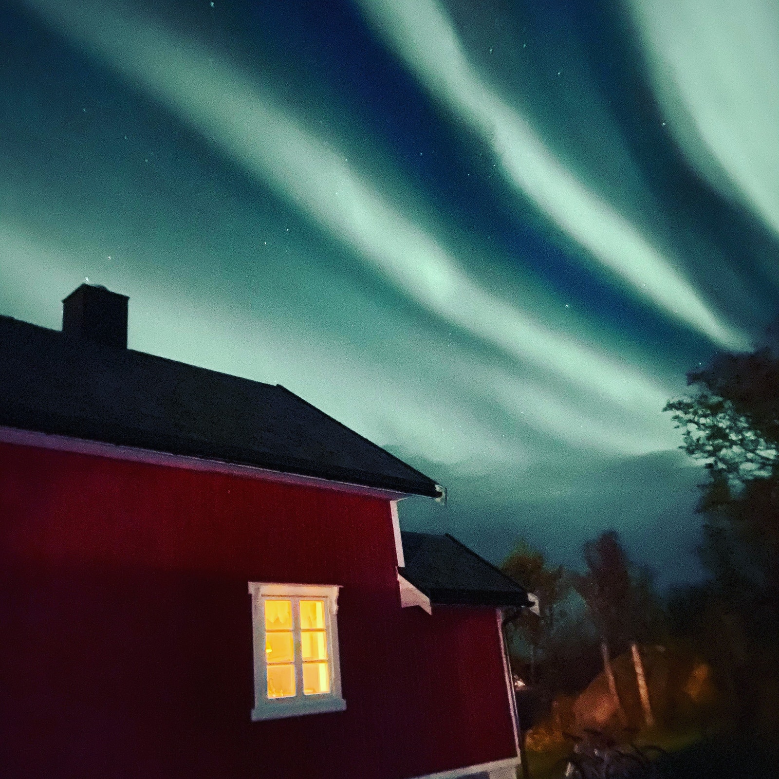 Nordlyset bak huset Galleribilde