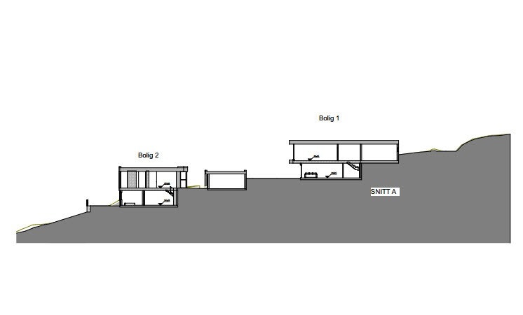 Terrengsnitt som viser potensiell utsikt over taket til huset foran Galleribilde