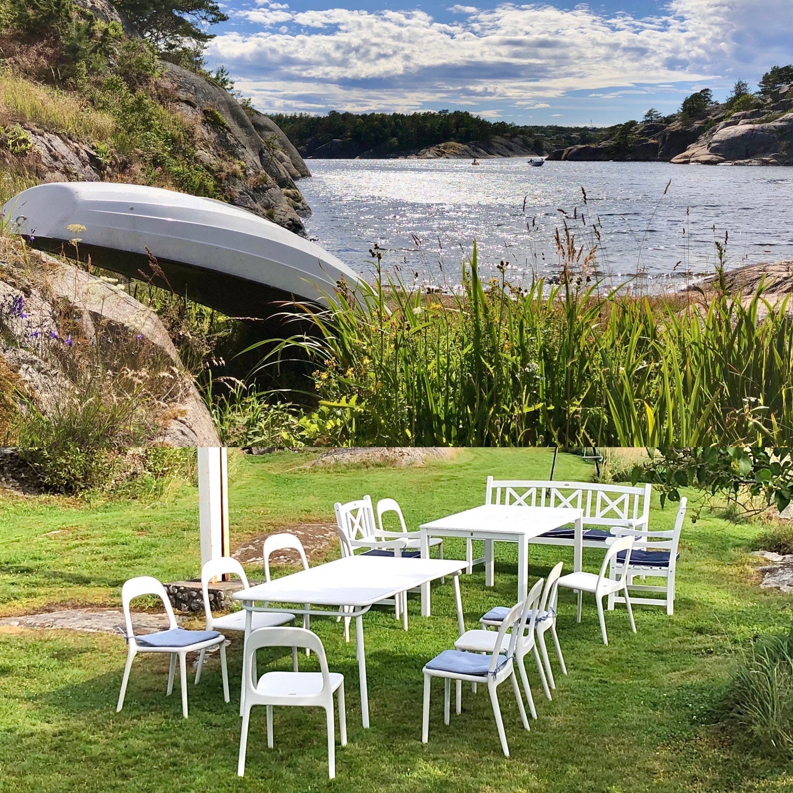 Plass til mange i hagen. Rikelig med hagemøbler på flere ulike uteplasser og kullgrill som enkelt kan flyttes rundt. Galleribilde
