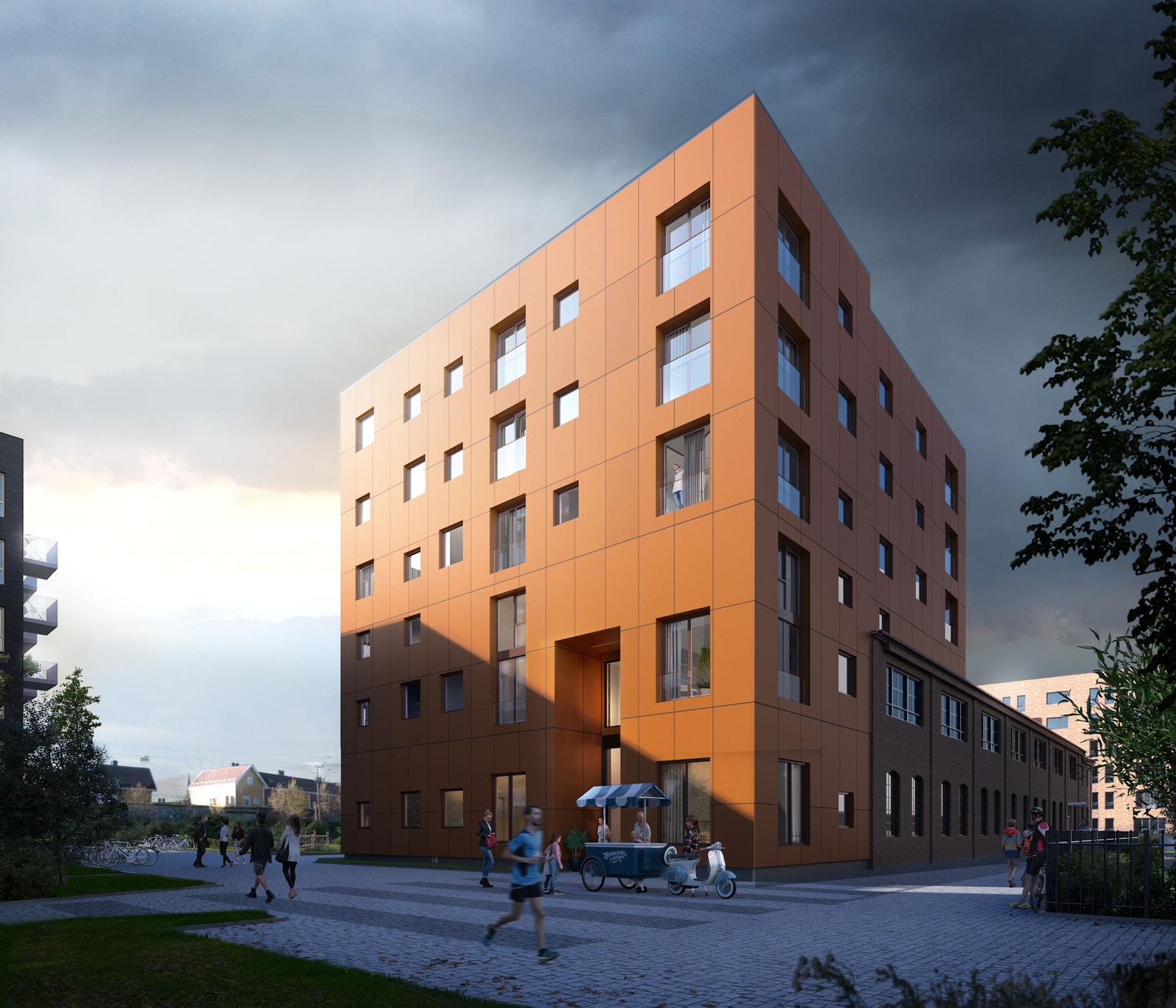Det nye bygget er plassert på Ensjø Torg, nesten over den nye T-banestasjonen. Galleribilde