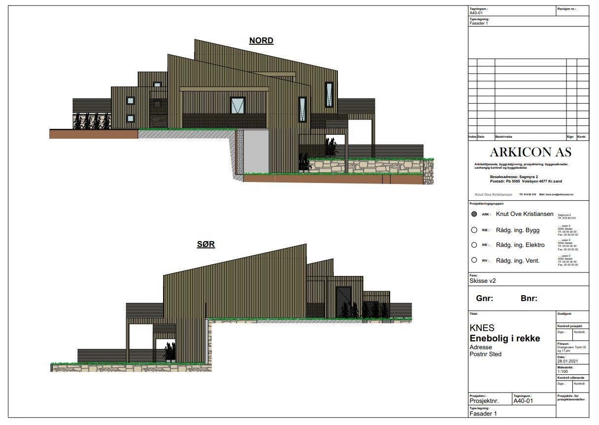 Fasade tegning av bolig Galleribilde